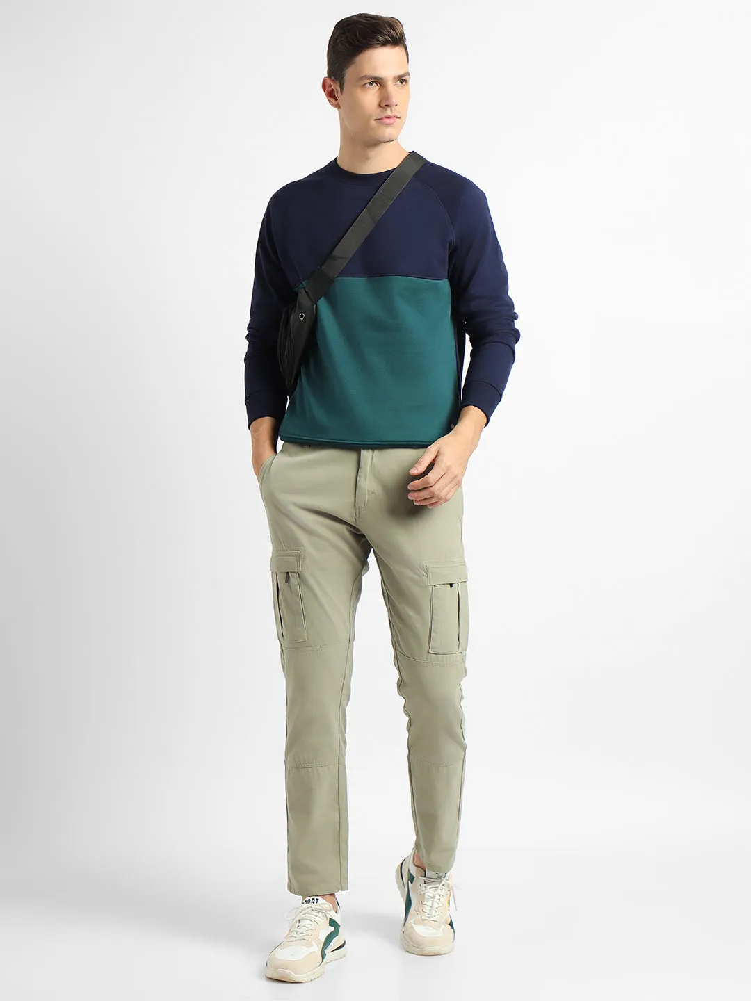 Men's Mock Neck Regular Fit Colourblock Navy Sweatshirt