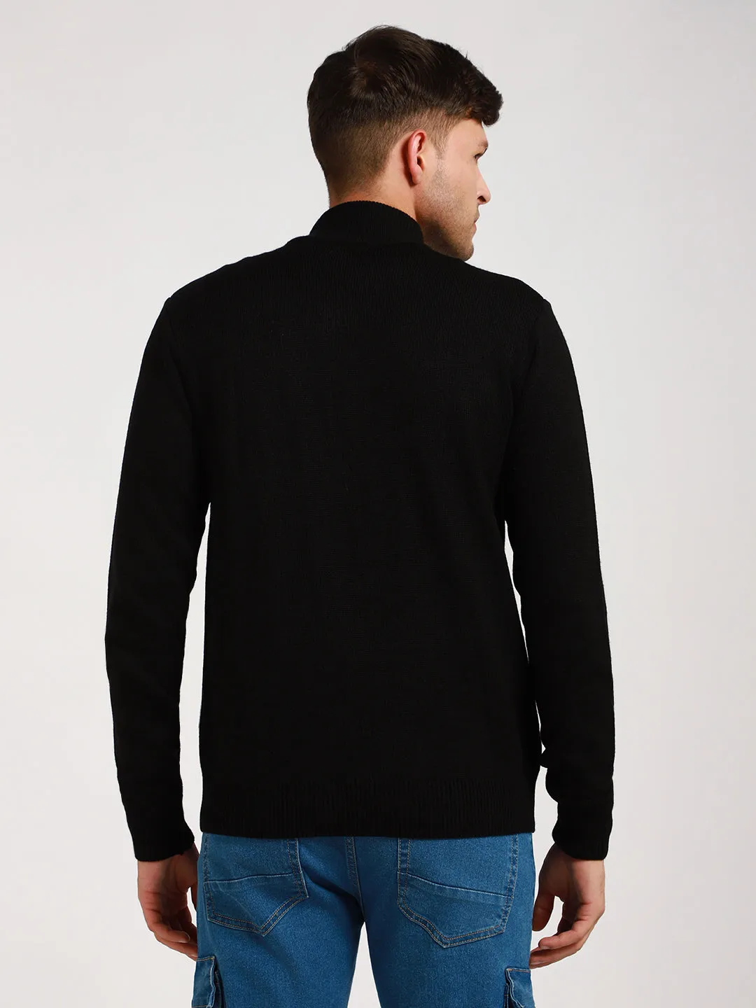 Men's Mock Neck Regular Fit Solid Black Sweater