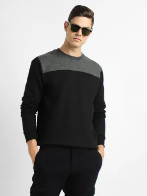 Men's Round Neck Regular Fit Colourblock Black Sweatshirt