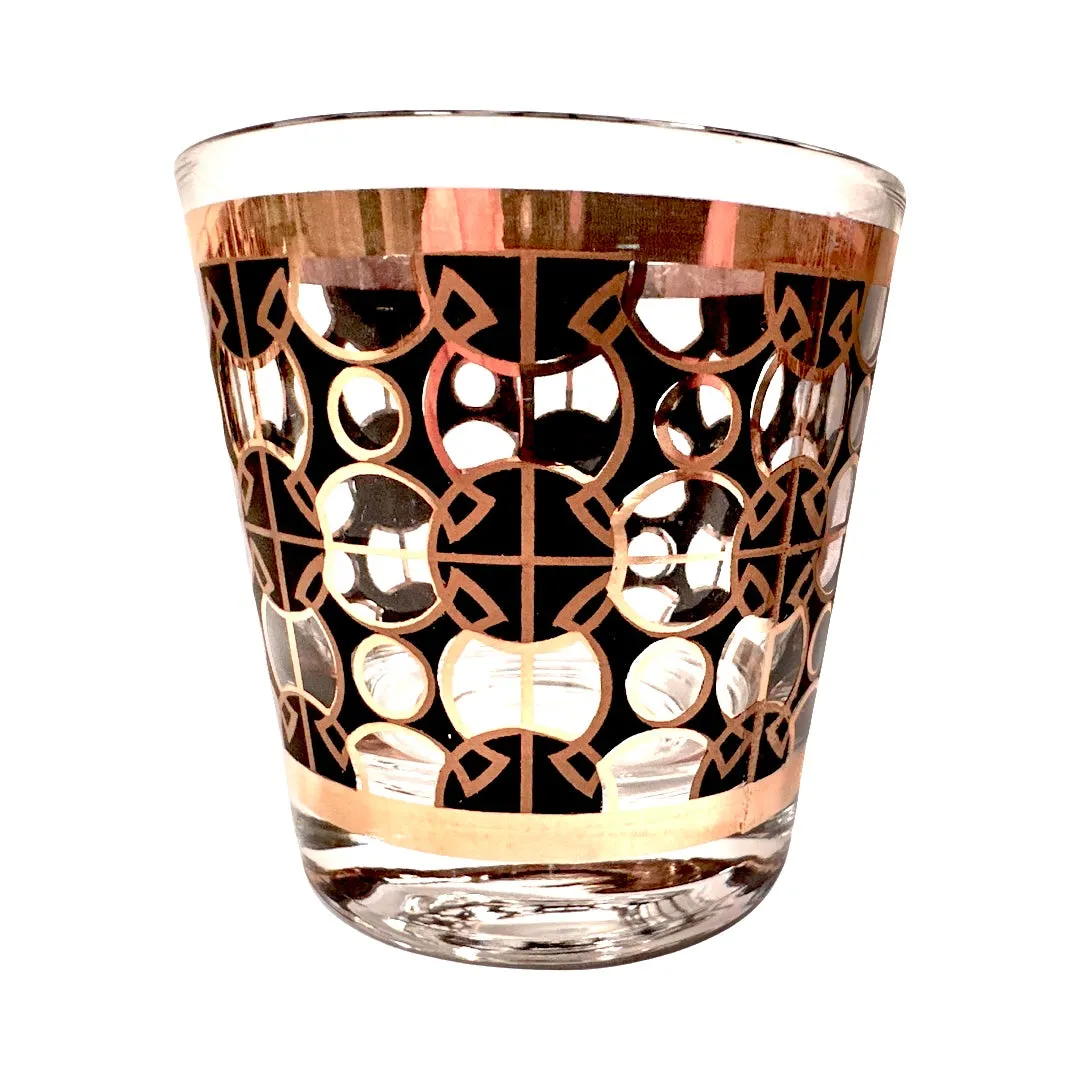 Mid-Century 22-Karat Gold and Black Mod Circles Old Fashion Glasses (Set of 4)