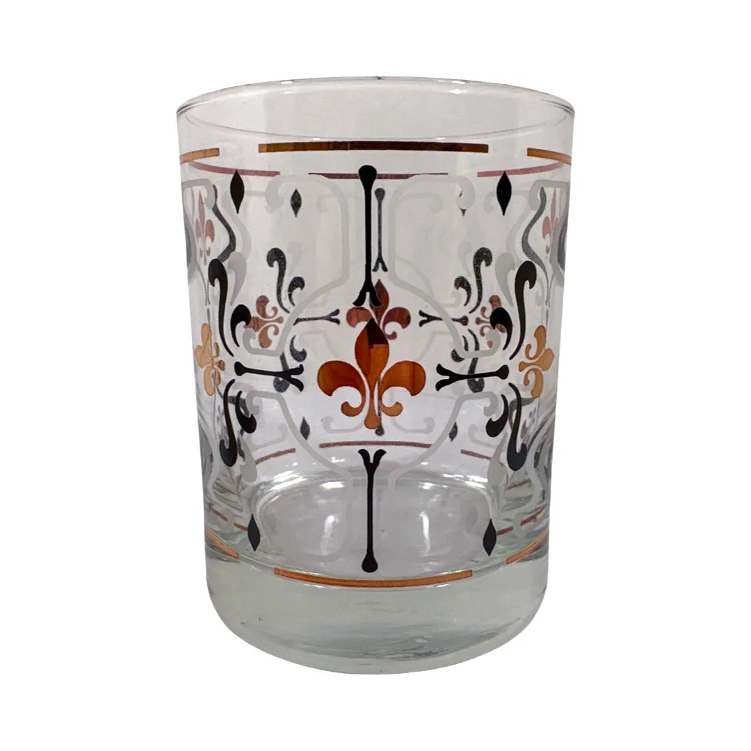 Mid-Century Fleur De Lis Double Old Fashion Glasses (Set of 4)