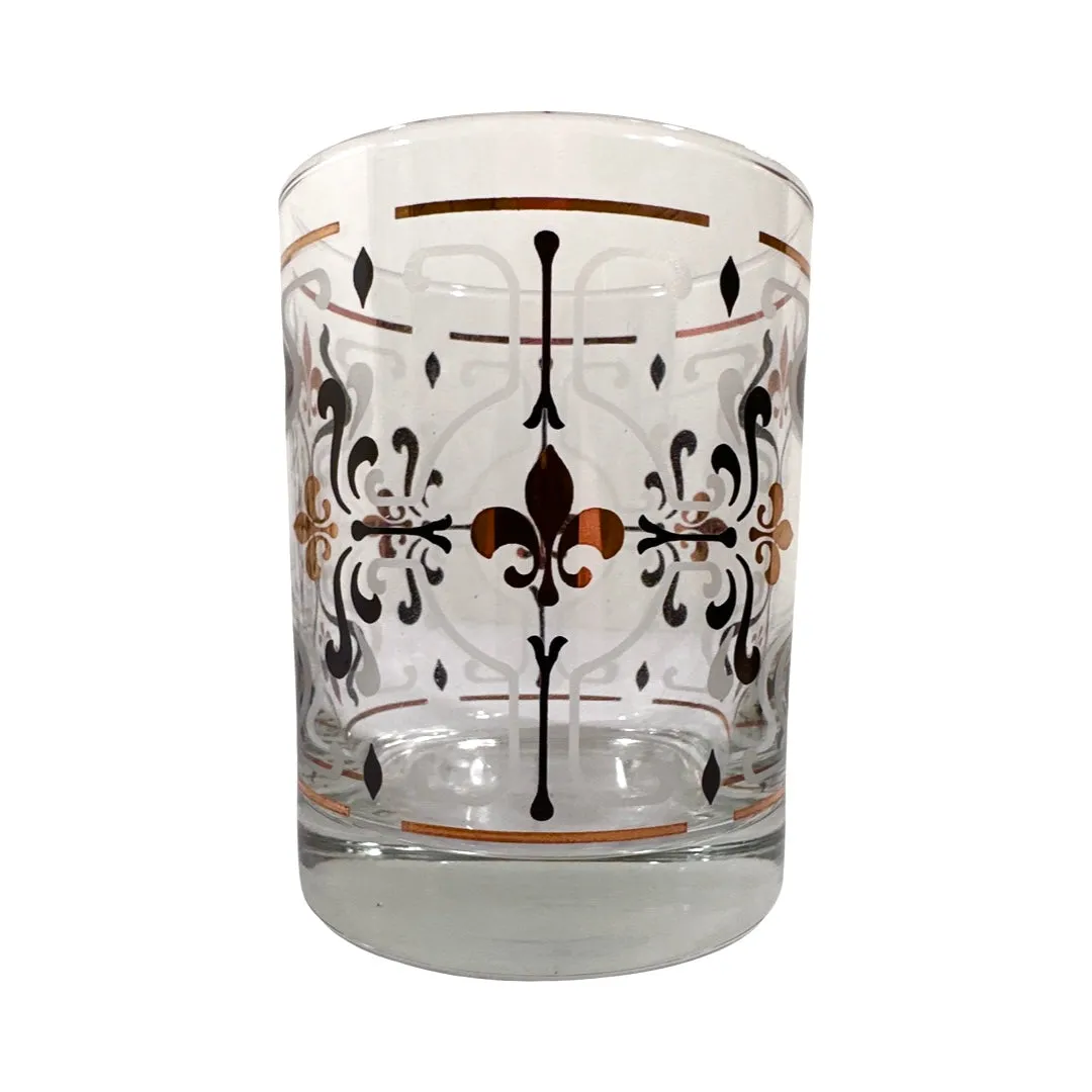 Mid-Century Fleur De Lis Double Old Fashion Glasses (Set of 4)