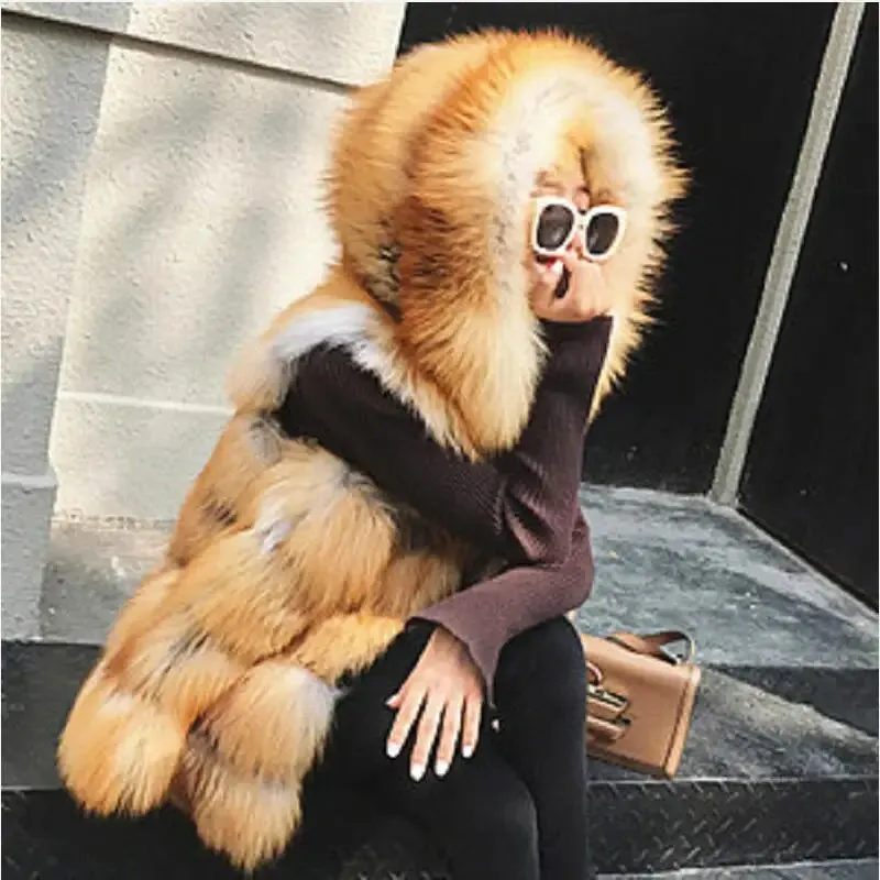 Natural Red Fox Fur Hooded Vest