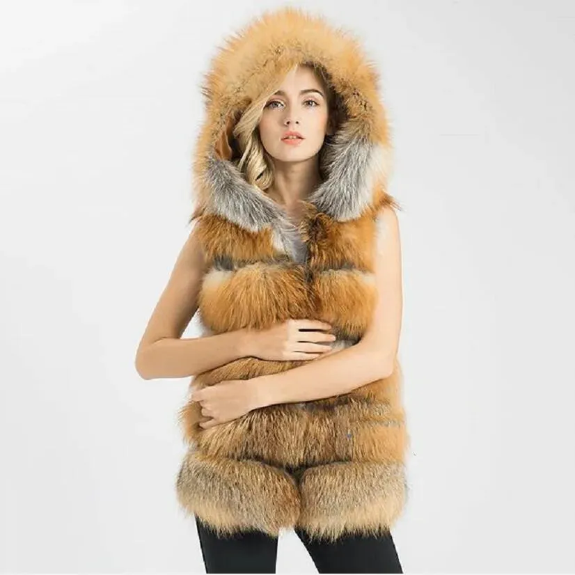 Natural Red Fox Fur Hooded Vest