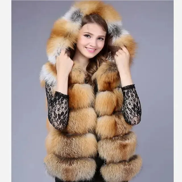 Natural Red Fox Fur Hooded Vest