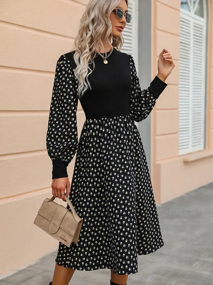 Printed Round Neck A-line Dress