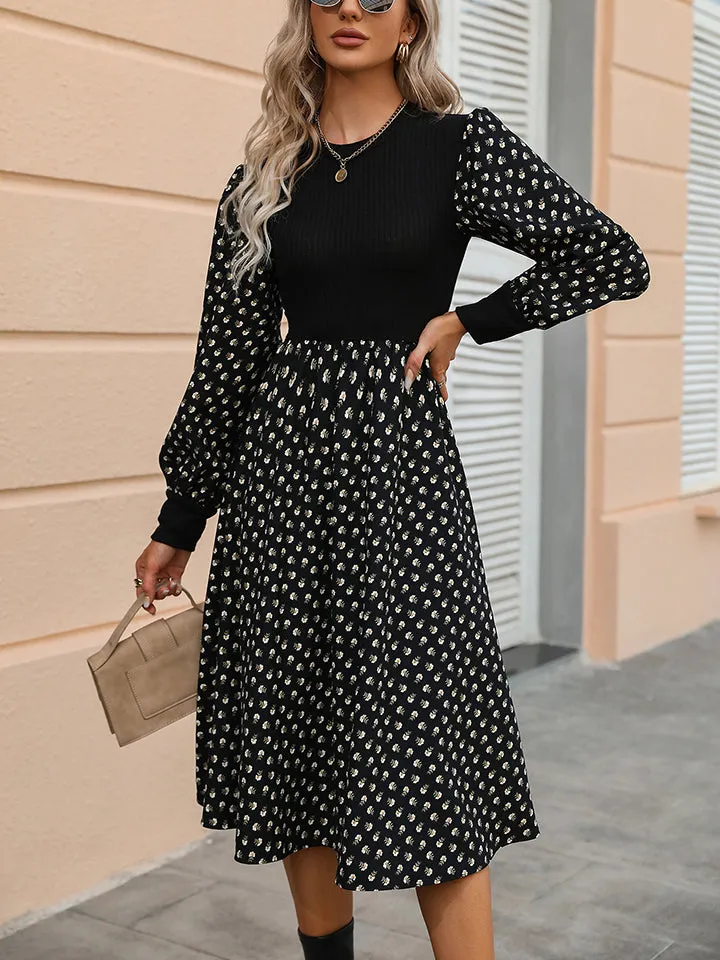 Printed Round Neck A-line Dress