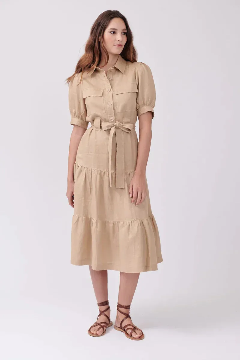 Serval Linen Dress-Olive