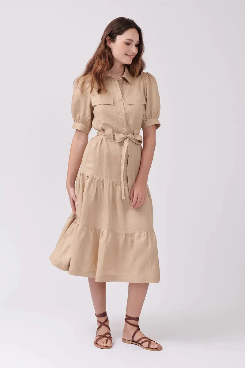 Serval Linen Dress-Olive