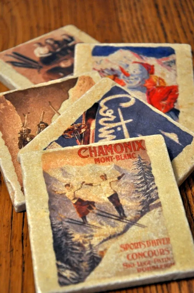 Set of 4 Vintage Marble Ski Coasters