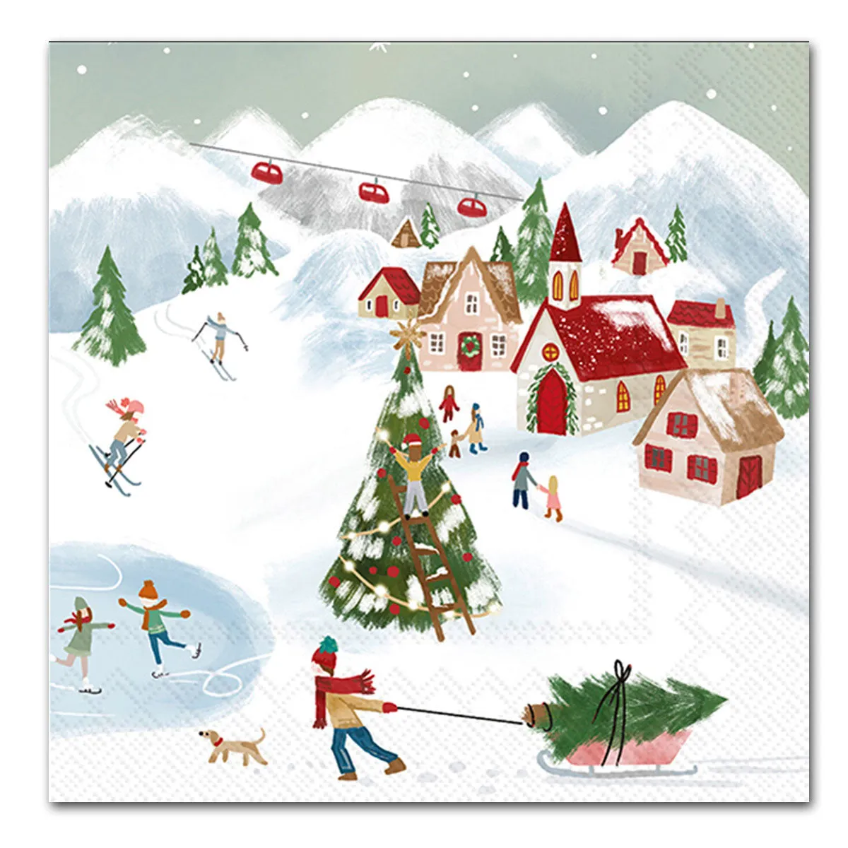 Snowy Holiday Village Paper Luncheon Napkins