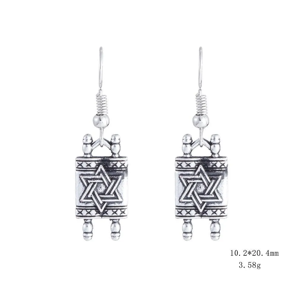 Star Of David Jewish Hebrew Sefer Torah Scroll Religious Drop Earrings Women Jewelry