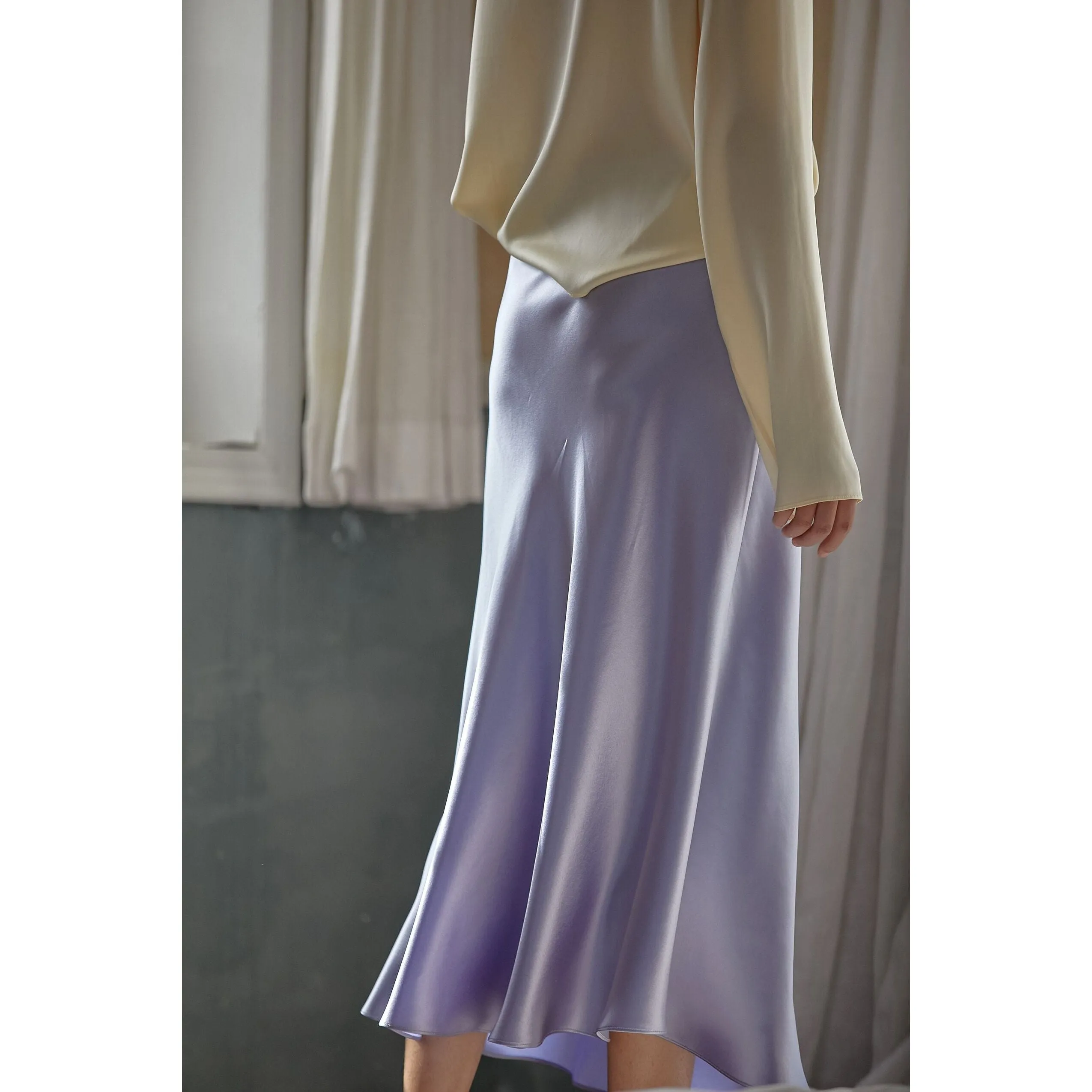 Summer Midi Satin Elegant High Waist A-Line Women's Long Skirts