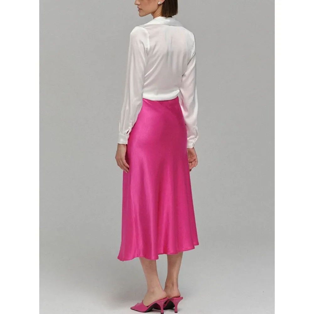 Summer Midi Satin Elegant High Waist A-Line Women's Long Skirts