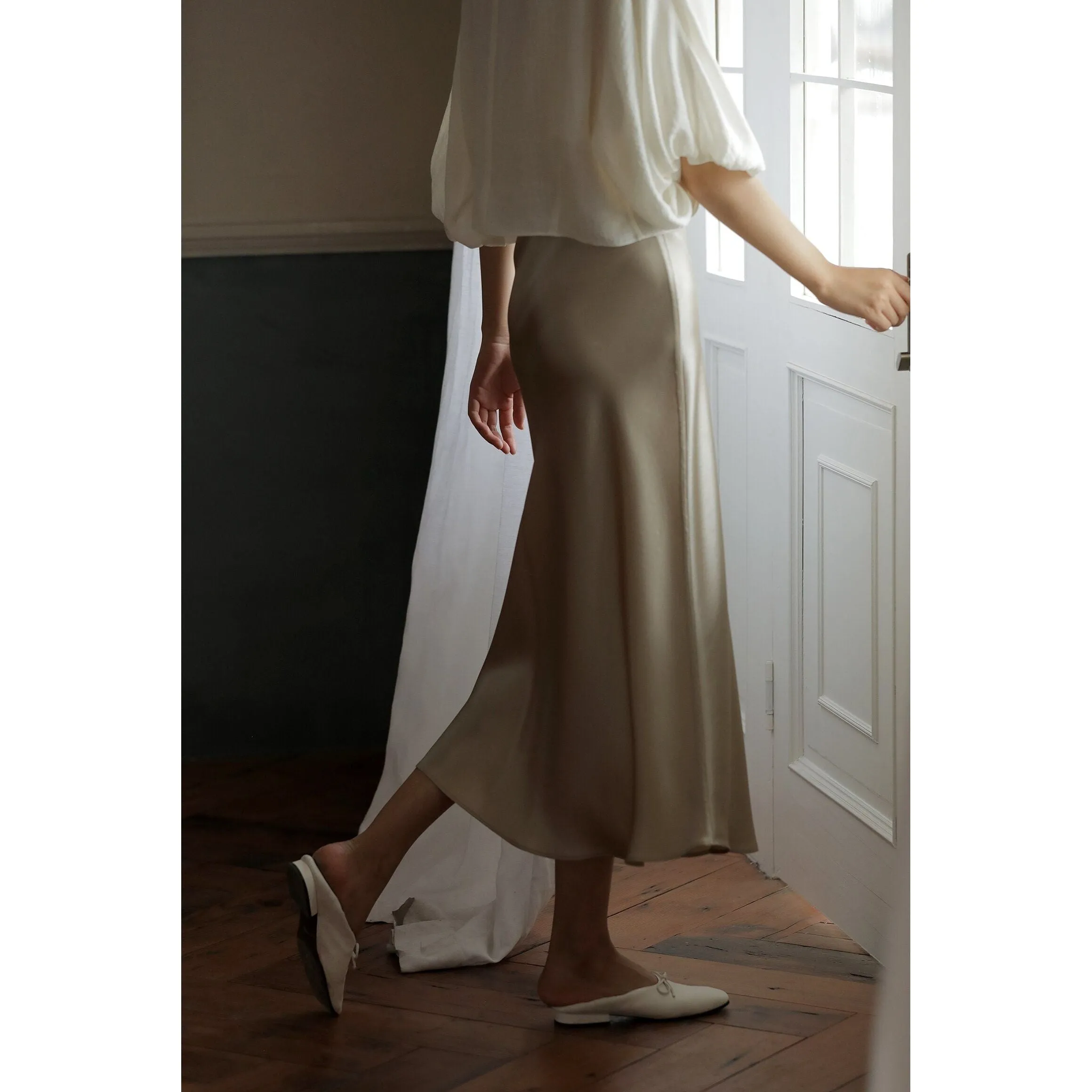 Summer Midi Satin Elegant High Waist A-Line Women's Long Skirts