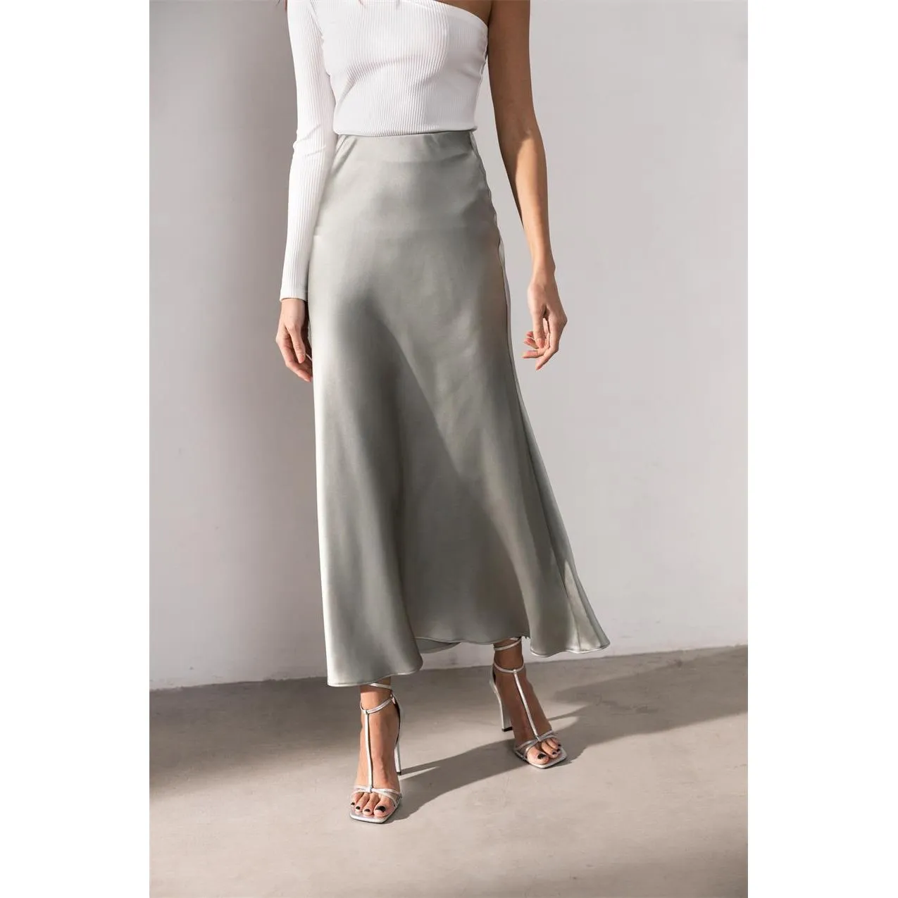 Summer Midi Satin Elegant High Waist A-Line Women's Long Skirts