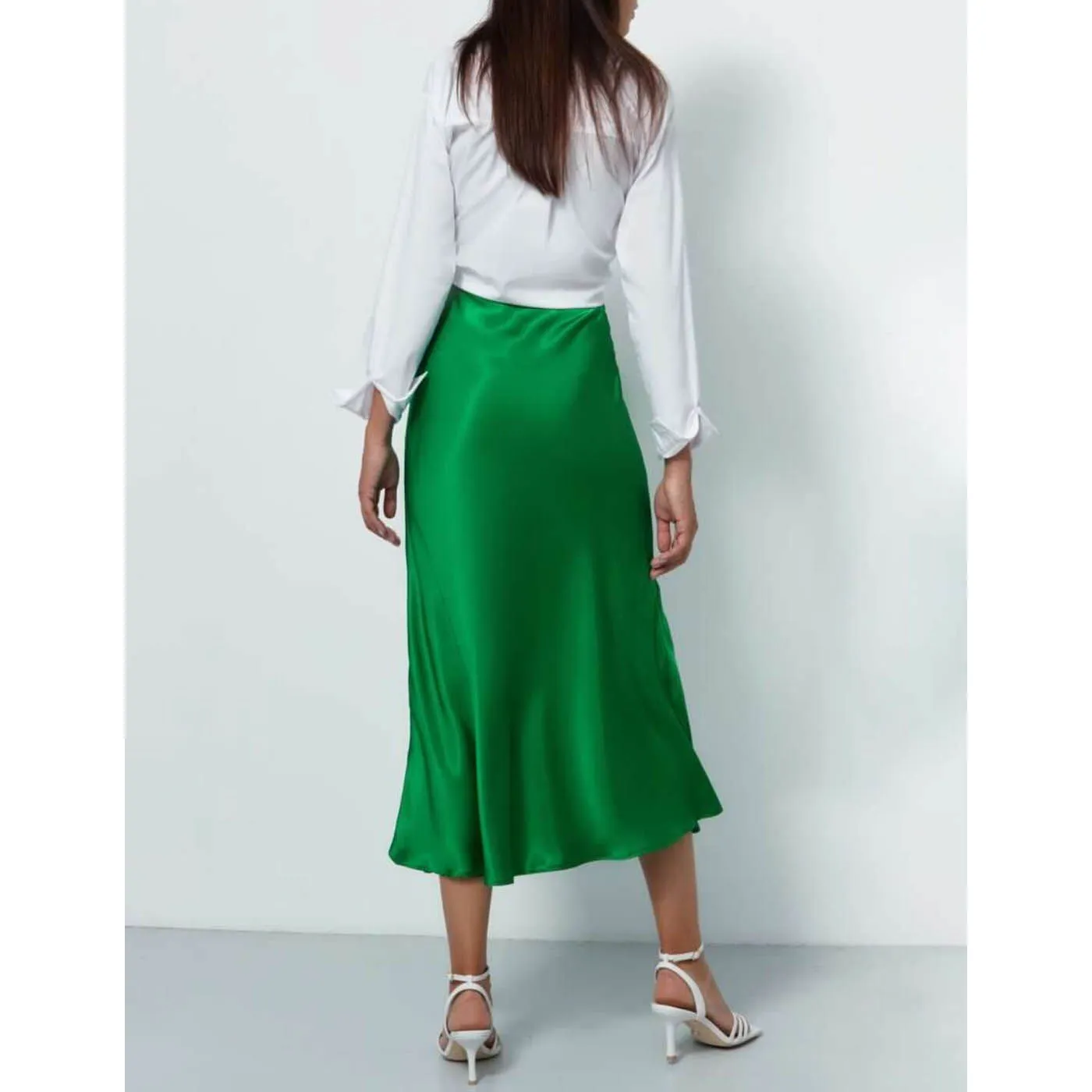 Summer Midi Satin Elegant High Waist A-Line Women's Long Skirts