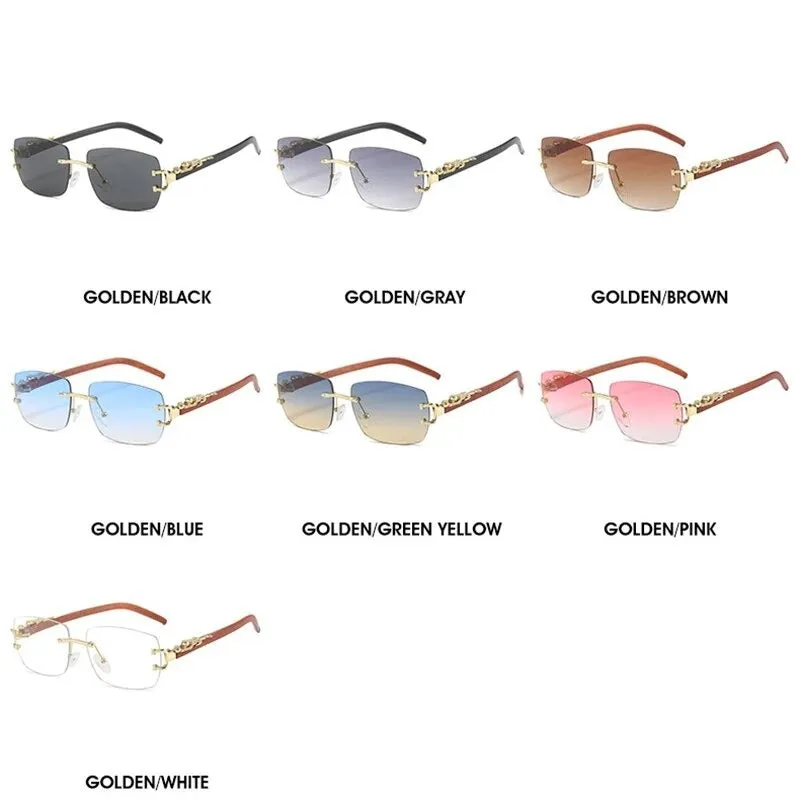 TEEK - Rimless Rectangle Roar Detail Sunglasses