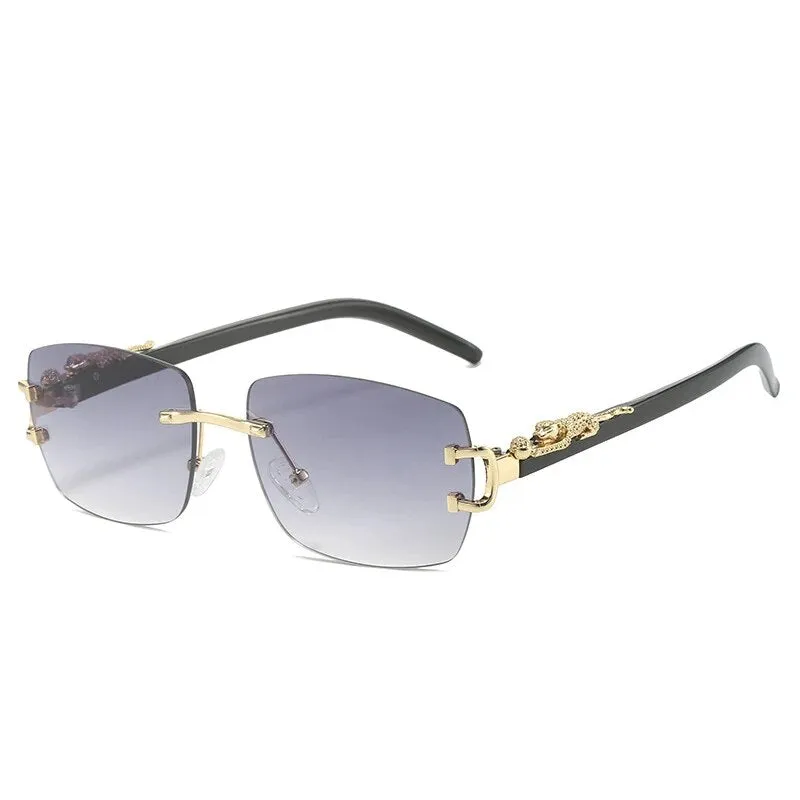 TEEK - Rimless Rectangle Roar Detail Sunglasses