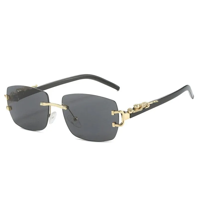 TEEK - Rimless Rectangle Roar Detail Sunglasses