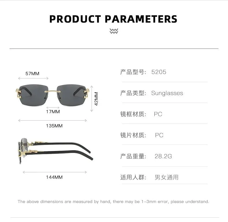 TEEK - Rimless Rectangle Roar Detail Sunglasses