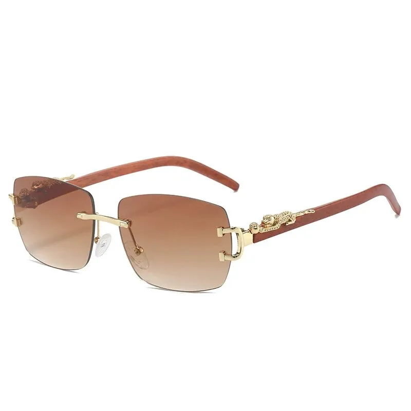 TEEK - Rimless Rectangle Roar Detail Sunglasses