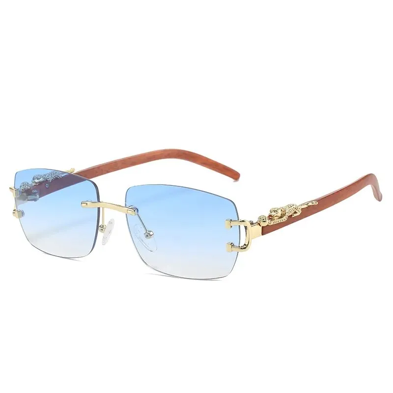 TEEK - Rimless Rectangle Roar Detail Sunglasses