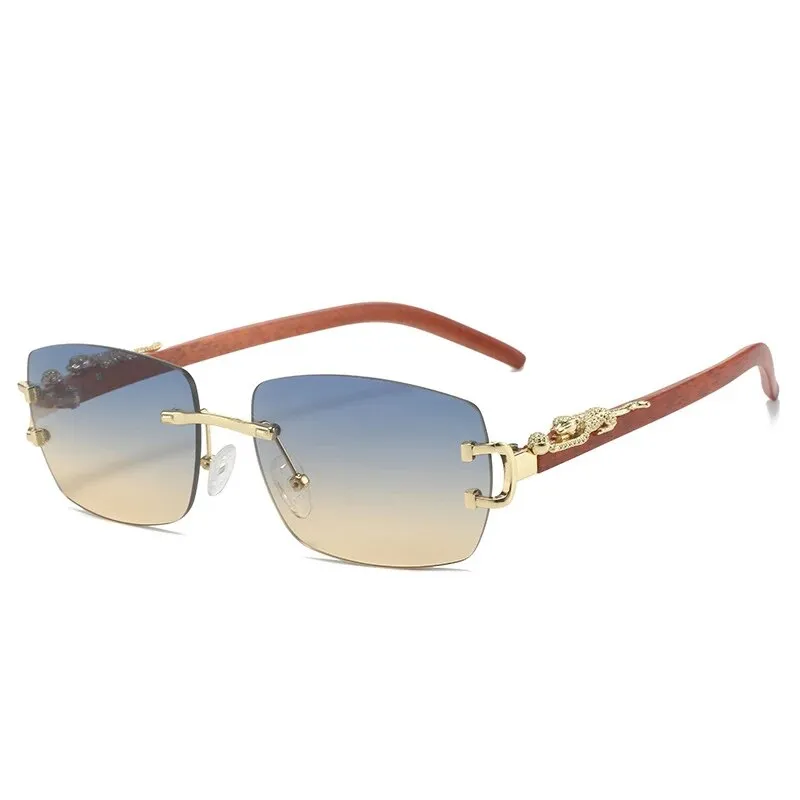 TEEK - Rimless Rectangle Roar Detail Sunglasses