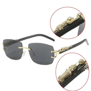 TEEK - Rimless Rectangle Roar Detail Sunglasses