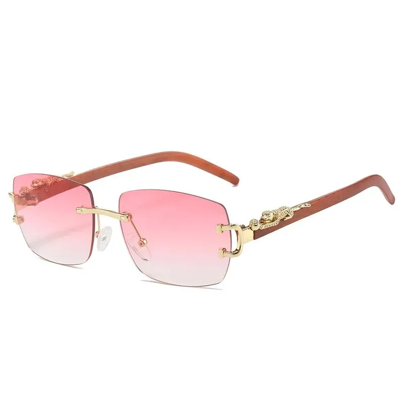 TEEK - Rimless Rectangle Roar Detail Sunglasses