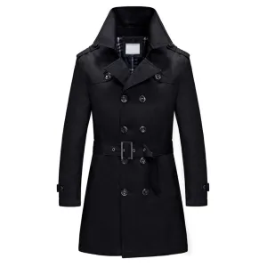 Trench Coat Double Breasted Overcoat Outerwear Pea Coat Black