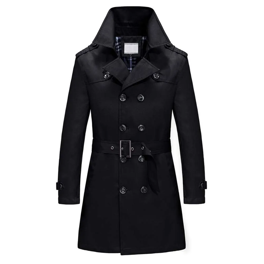 Trench Coat Double Breasted Overcoat Outerwear Pea Coat Black