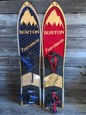 Vintage Burton Performer Snowboards, Set of 2- Blue and Red