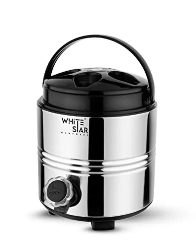 WHITESTAR Stainless Steel Travel Water Jug with Leak Proof Tap I Steel Water Jug 3 Liters, Silver-Black I PUF Insulated Hot and Cold Upto 4-5 Hours I Lighweight Easy to Carry Handle I Durable