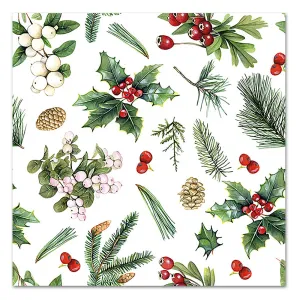 Winter Greenery White Paper Luncheon Napkins