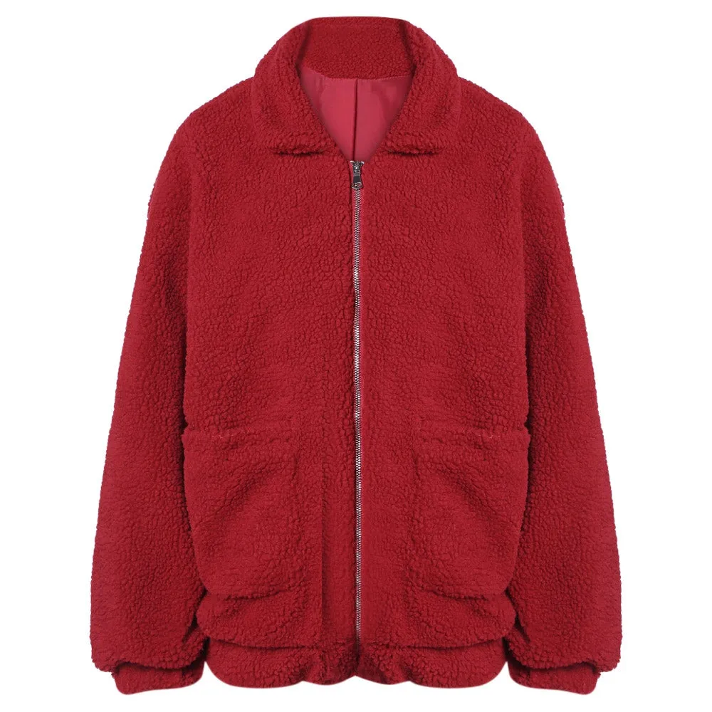 Women Fluffy Loose Coat Fashionable Warm Soft Jacket