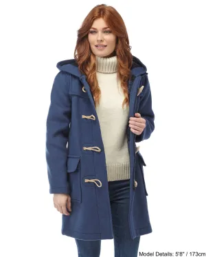 Women's Classic Fit Duffle Coat with Wooden Toggles - Royal Blue