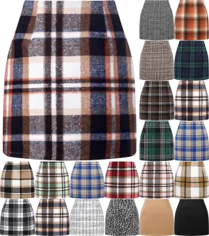 Women's high waisted plaid pencil wool mini skirt