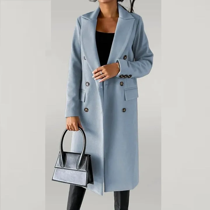 Women's Lapel Long Winter Overcoat with Buttons | Ideal for Autumn/Winter