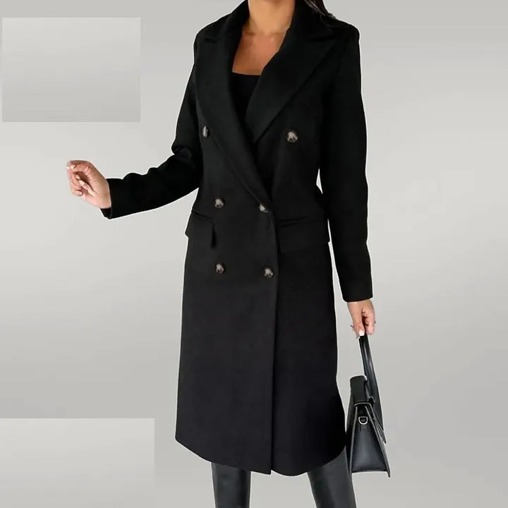 Women's Lapel Long Winter Overcoat with Buttons | Ideal for Autumn/Winter