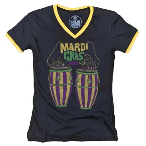 Women's Mardi Gras Drums V-Neck Tee