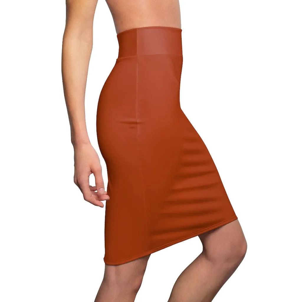 Womens Pencil Skirt - Rust Stretch Mini