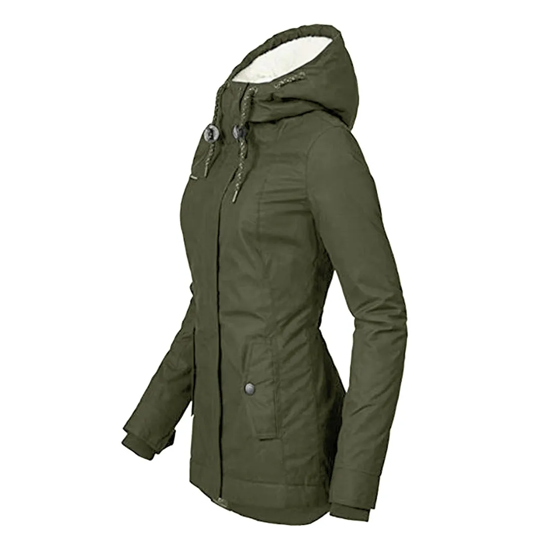 Women's Stylish Fleece Lined Zippered with Pockets Rain Coat with Hood | Ideal for Autumn/Winter