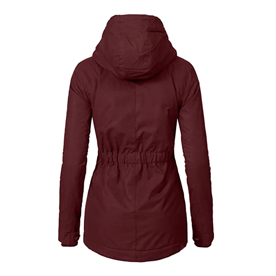 Women's Stylish Fleece Lined Zippered with Pockets Rain Coat with Hood | Ideal for Autumn/Winter