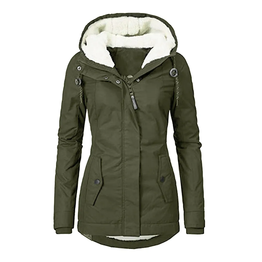 Women's Stylish Fleece Lined Zippered with Pockets Rain Coat with Hood | Ideal for Autumn/Winter