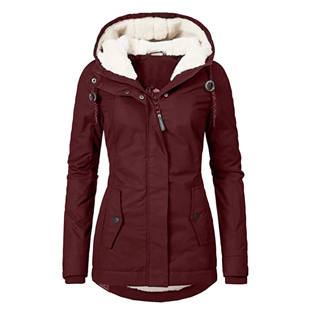 Women's Stylish Fleece Lined Zippered with Pockets Rain Coat with Hood | Ideal for Autumn/Winter